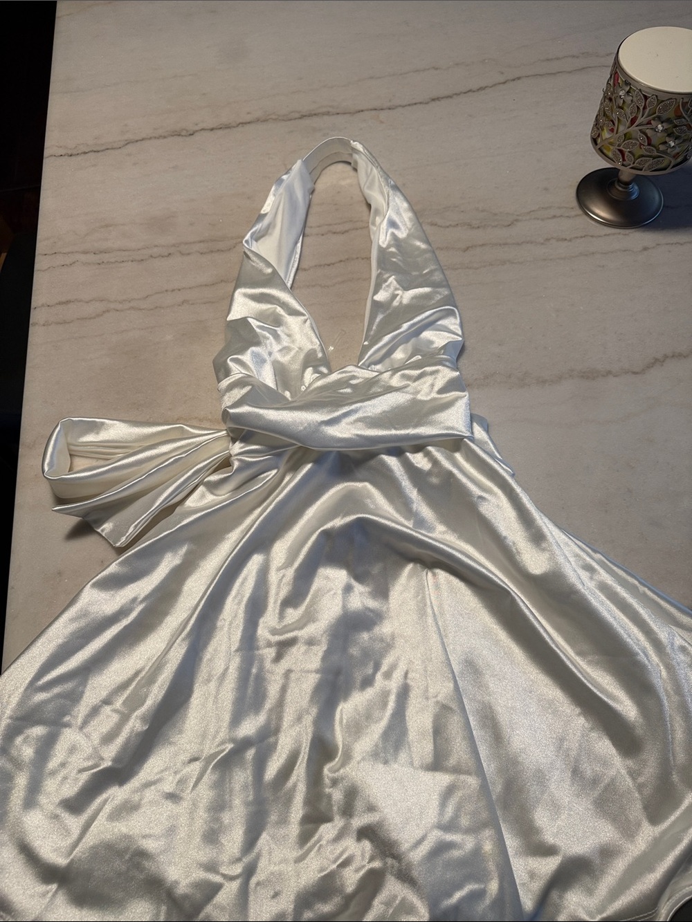 Windsor Satin Halter Chemise in Ivory White